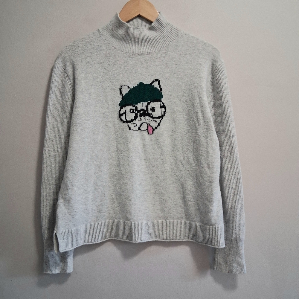 Loft French Bulldog Mockneck Puppy Dog Sweater Medium